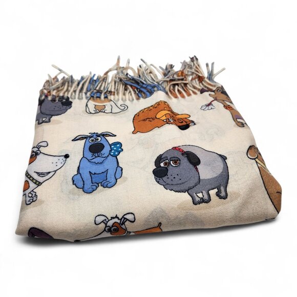 Ivory Oversized Scarf with Cartoon Dogs All-Over Print - Picture 5 of 5